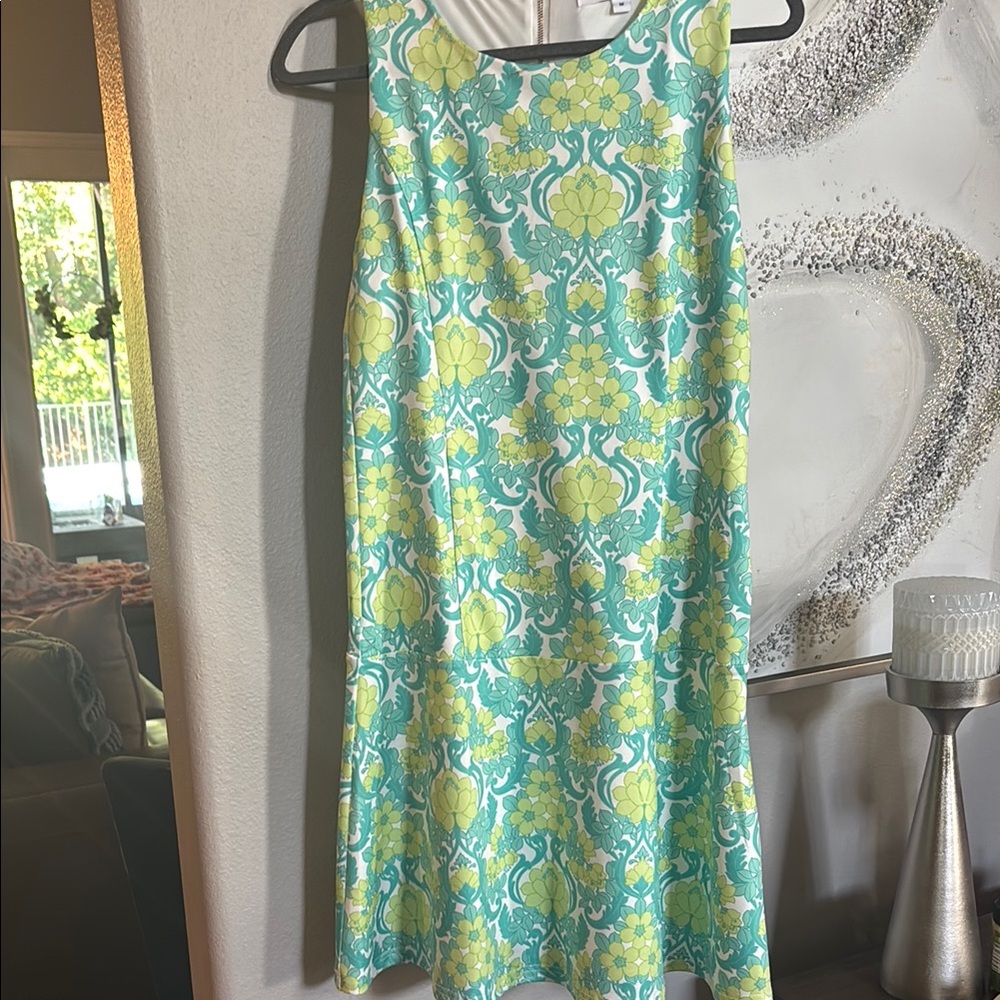 Floral Sleeveless Dress in green  and Yellow designer from Paris ptp 18 - Picture 5 of 7